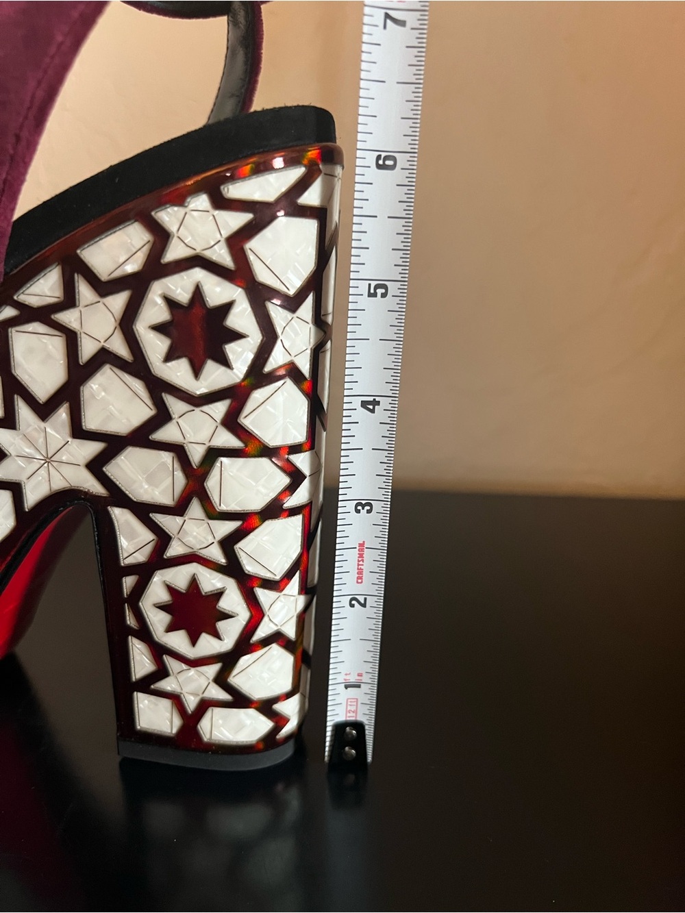 Christian Louboutin Superyaz Burgundy Velvet Platform Sandals with Mosaic-Inlay - Picture 8 of 13